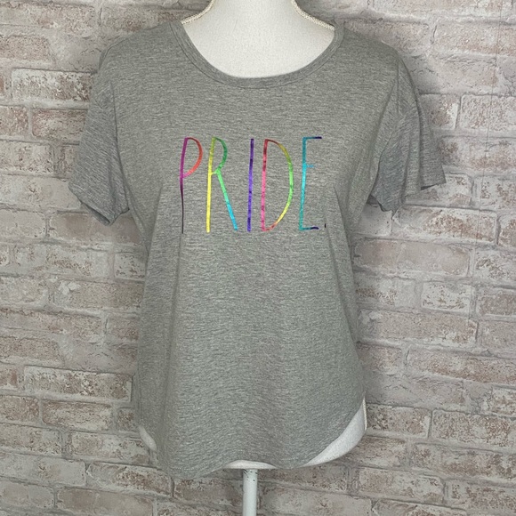 Rae Dunn Tops - Rae Dunn gray with multi colored pride t-shirt size M
